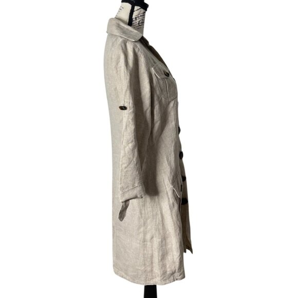 Olga Lucia Cortes Women Shirt Dress Button-Up Roll Tab Sleeve Linen Beige Size S - Picture 2 of 6